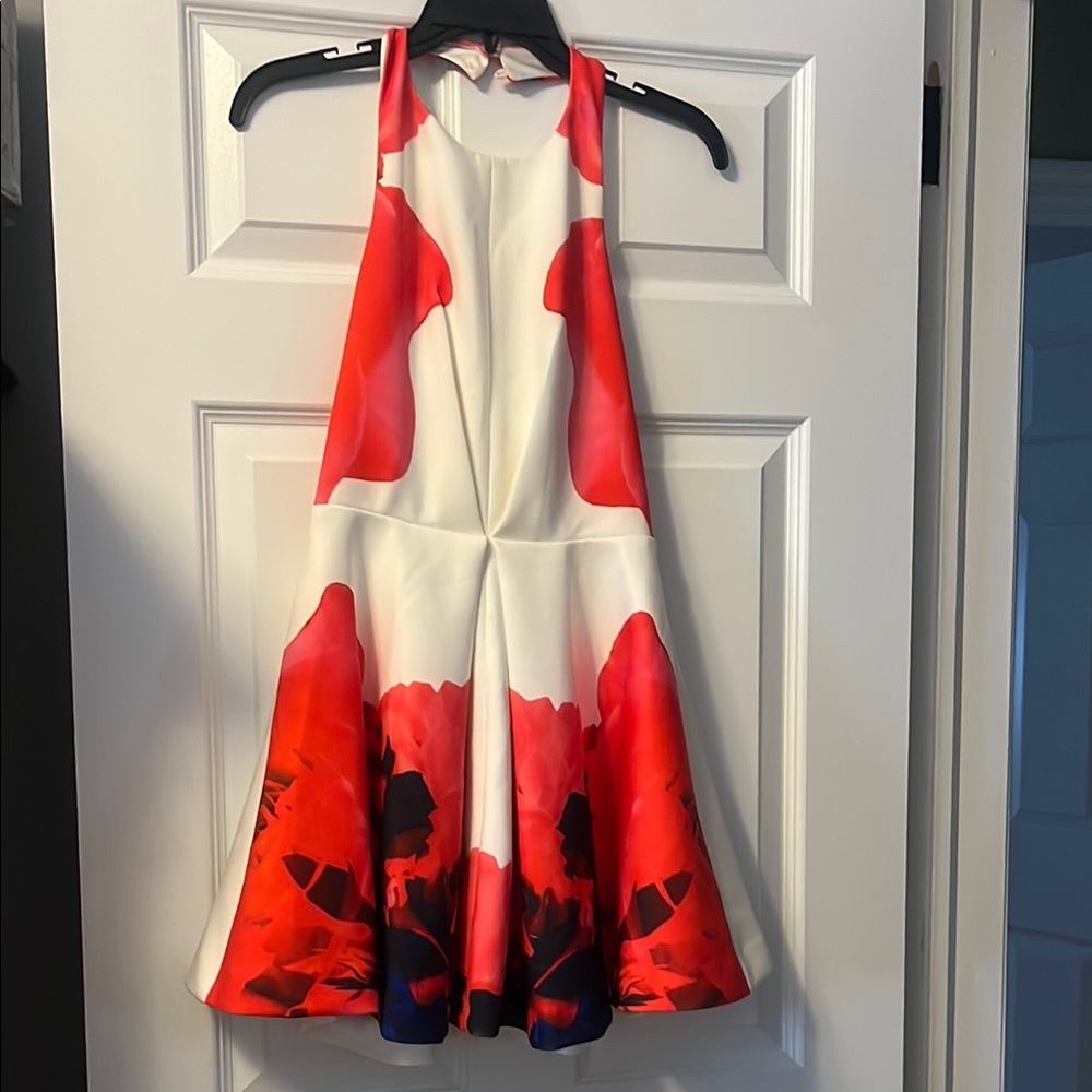 Red and White Floral Halter Dress
